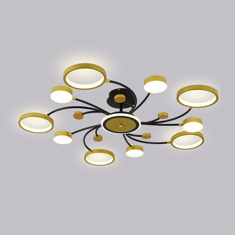 Gold verzweigte Deckenlampe postmoderne Metall -LED -Halbflush -Halterung Licht