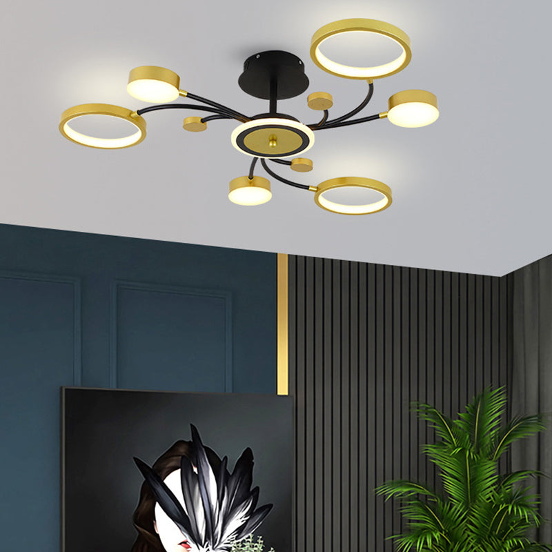 Gold verzweigte Deckenlampe postmoderne Metall -LED -Halbflush -Halterung Licht