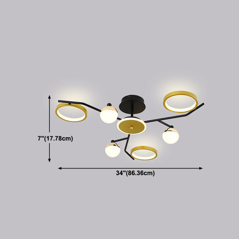 Gold verzweigte Deckenlampe postmoderne Metall -LED -Halbflush -Halterung Licht
