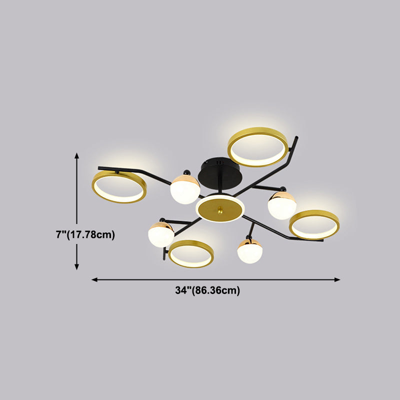 Gold verzweigte Deckenlampe postmoderne Metall -LED -Halbflush -Halterung Licht
