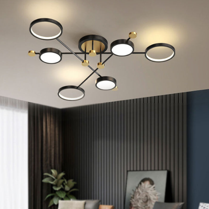 LED POSTERNO LIGHT LIGHT ANILLO NEGRO Y GOLDO SEMI FLUSH LIGHTIVE PARA SALA