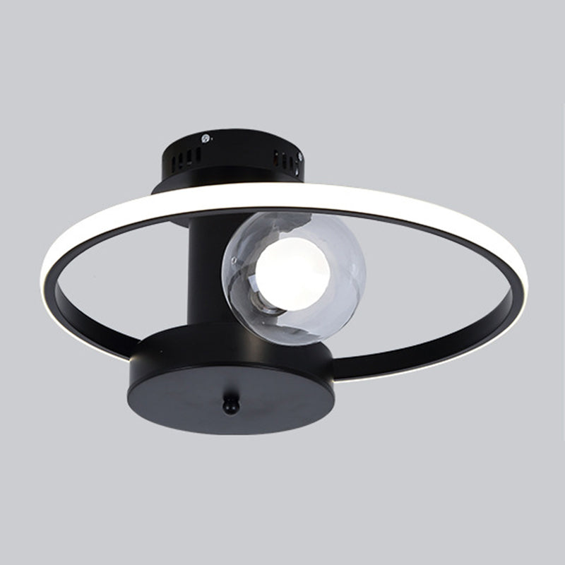 Modern Ring Shaped LED Semi Flush Light Living Room Ceiling Light with Glass Shade