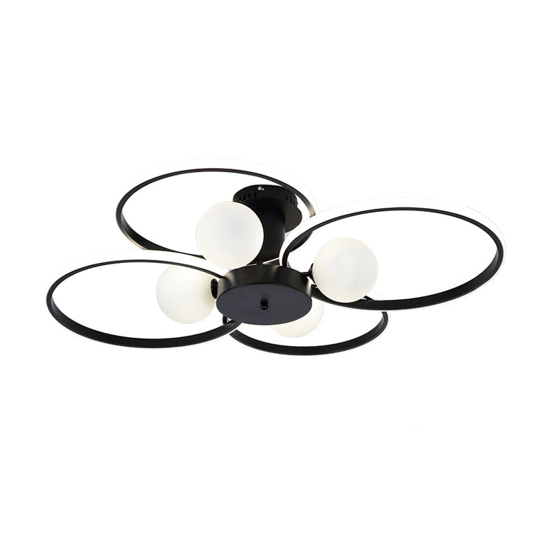 Modern Ring Shaped LED Semi Flush Light Living Room Ceiling Light with Glass Shade