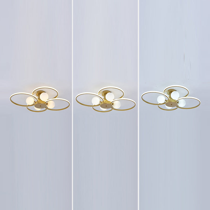 Modern Ring Shaped LED Semi Flush Light Living Room Ceiling Light with Glass Shade