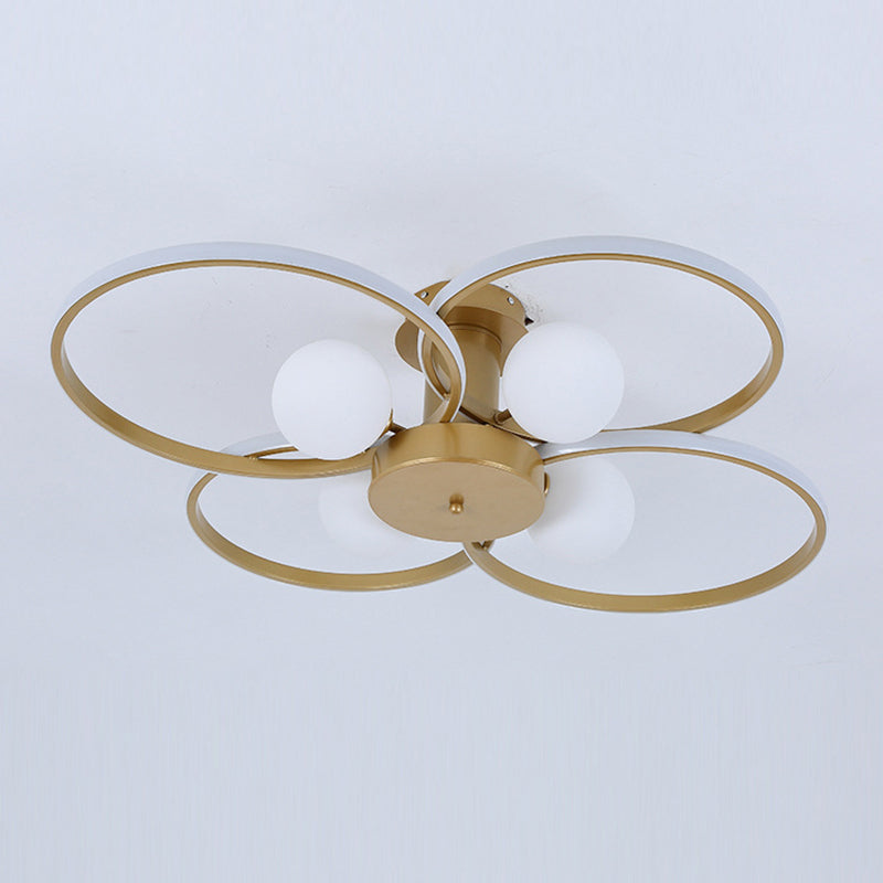 Modern Ring Shaped LED Semi Flush Light Living Room Ceiling Light with Glass Shade