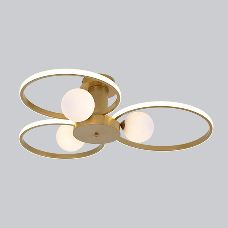 Modern Ring Shaped LED Semi Flush Light Living Room Ceiling Light with Glass Shade