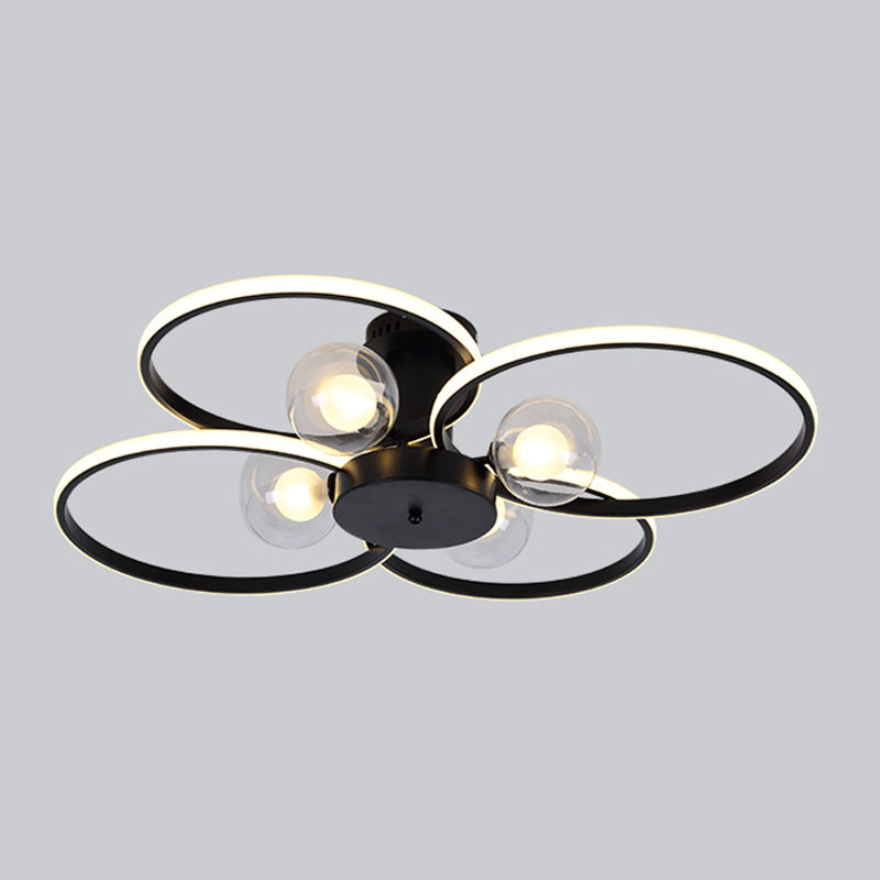 Modern Ring Shaped LED Semi Flush Light Living Room Ceiling Light with Glass Shade