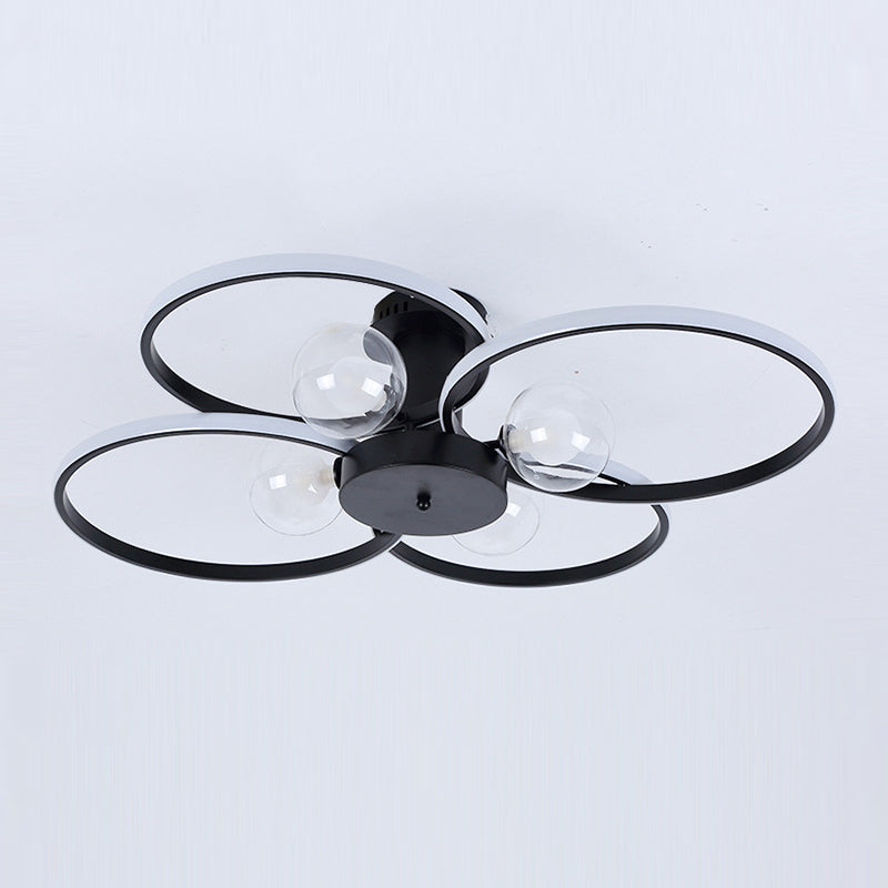Modern Ring Shaped LED Semi Flush Light Living Room Ceiling Light with Glass Shade