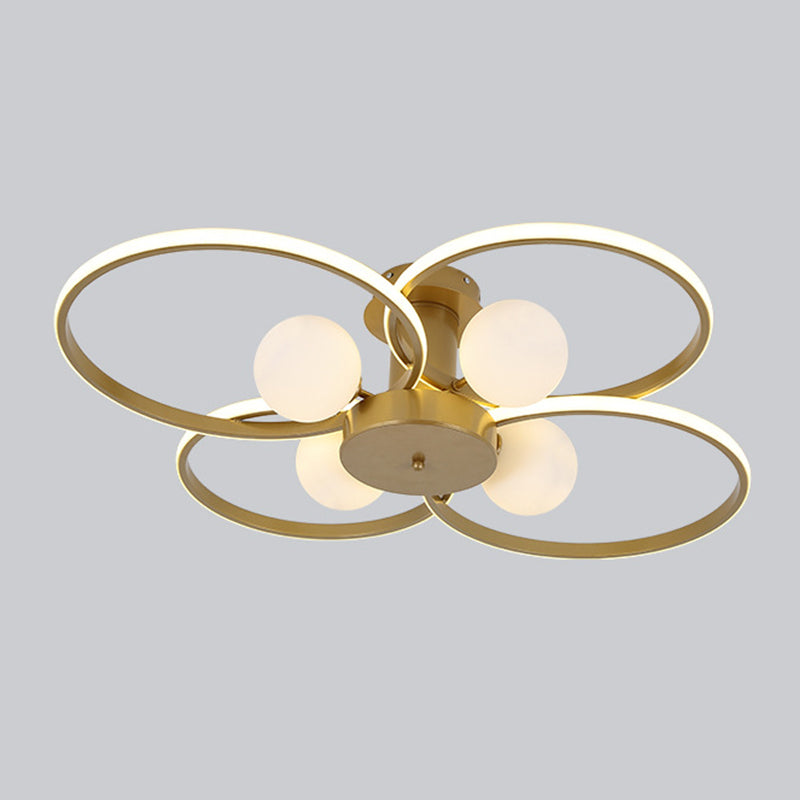 Modern Ring Shaped LED Semi Flush Light Living Room Ceiling Light with Glass Shade