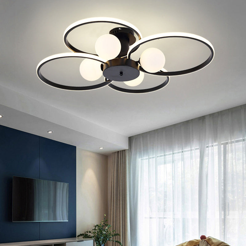 Modern Ring Shaped LED Semi Flush Light Living Room Ceiling Light with Glass Shade