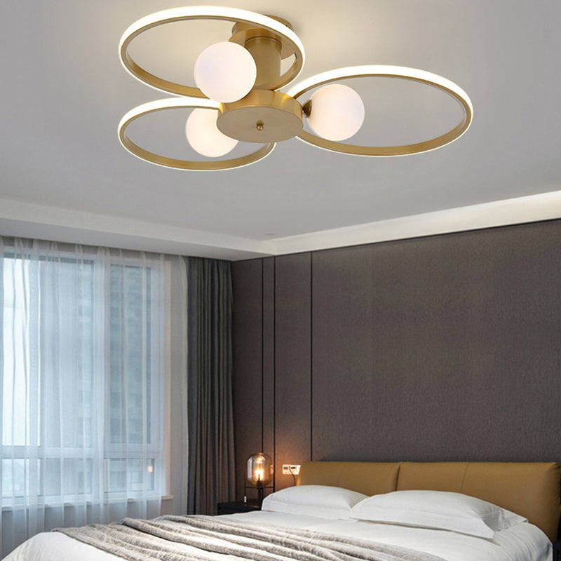 Modern Ring Shaped LED Semi Flush Light Living Room Ceiling Light with Glass Shade