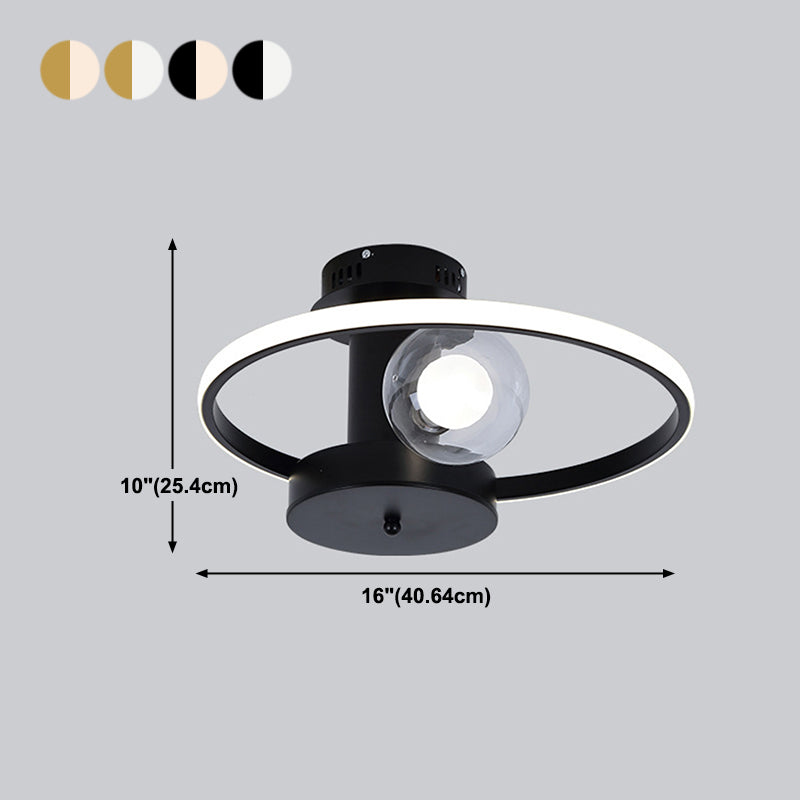 Modern Ring Shaped LED Semi Flush Light Living Room Ceiling Light with Glass Shade