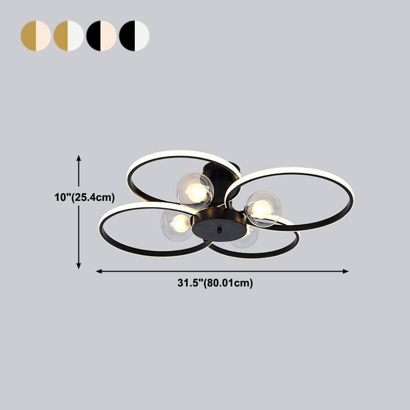 Modern Ring Shaped LED Semi Flush Light Living Room Ceiling Light with Glass Shade