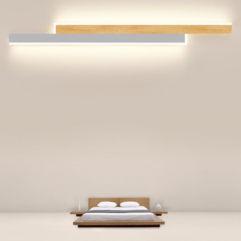Modern Style Linear Shape Wall Sconce Wood 1 Light Sconce Lighting for Bedroom