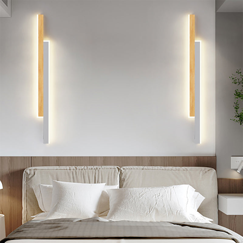Modern Style Linear Shape Wall Sconce Wood 1 Light Sconce Lighting for Bedroom