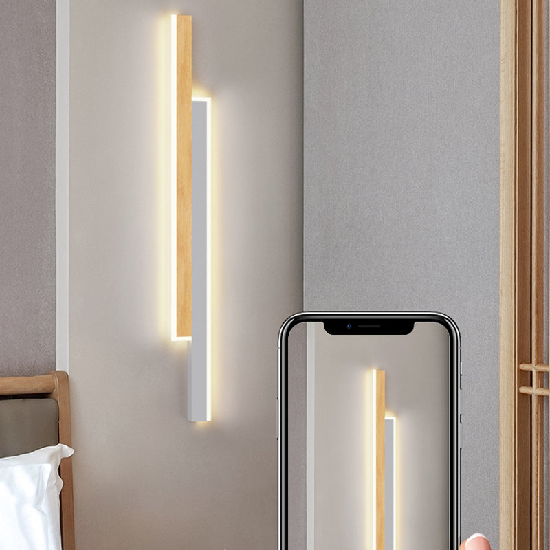 Modern Style Linear Shape Wall Sconce Wood 1 Light Sconce Lighting for Bedroom