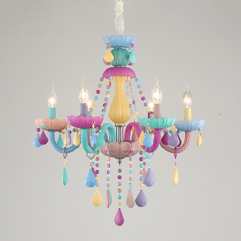 Multi Light Candle Branch Hanging Light Modern Style Crystal Hanging Lighting for Bedroom