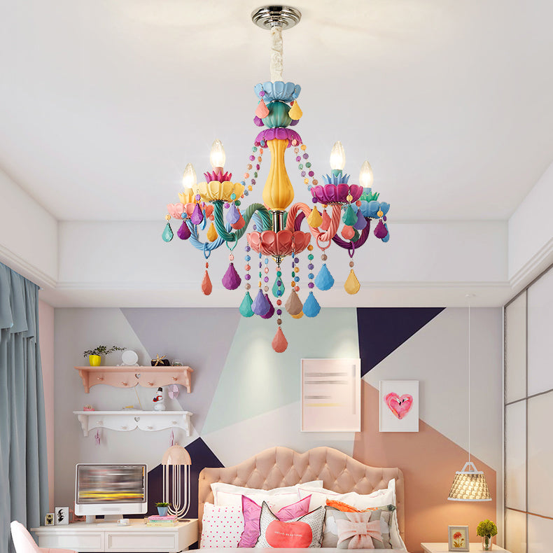 Multi Light Candle Branch Hanging Light Modern Style Crystal Hanging Lighting for Bedroom