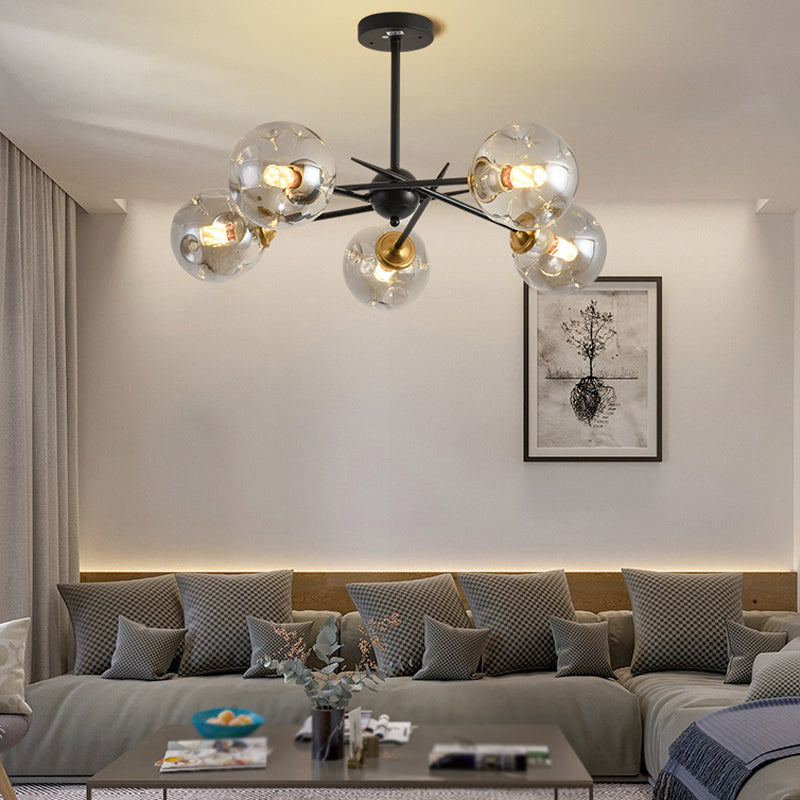 Modern Style Chandelier Light Fixture Globe Shape Glass Hanging Light for Living Room