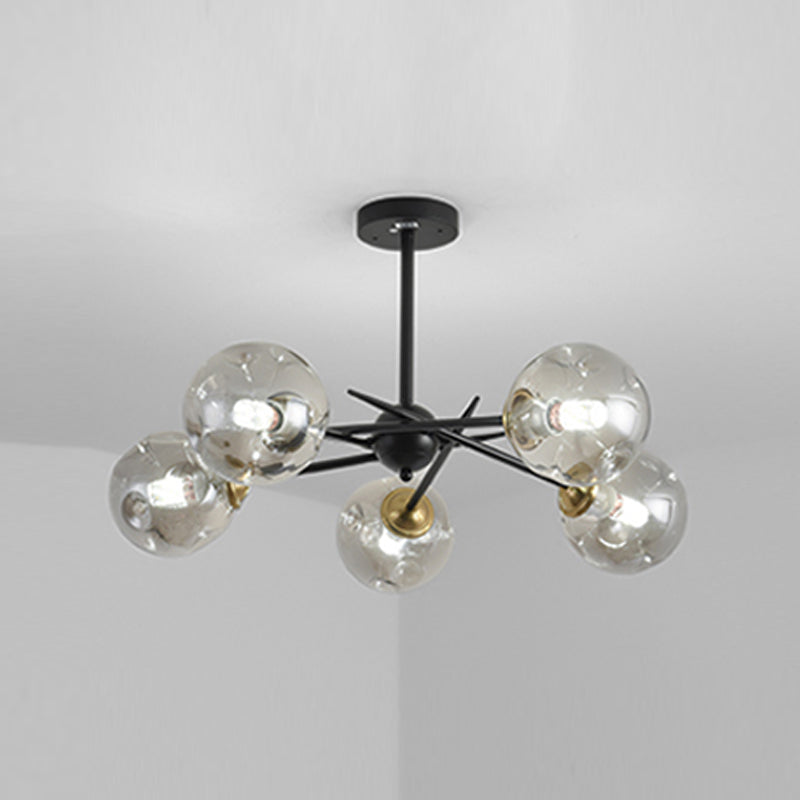 Modern Style Chandelier Light Fixture Globe Shape Glass Hanging Light for Living Room