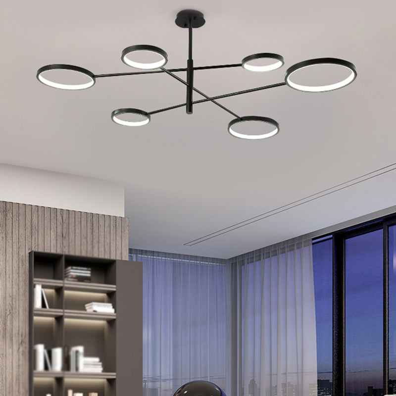 Moderne stijl cirkelvorm hanger kroonluchters metalen kroonluchter lichten in zwart