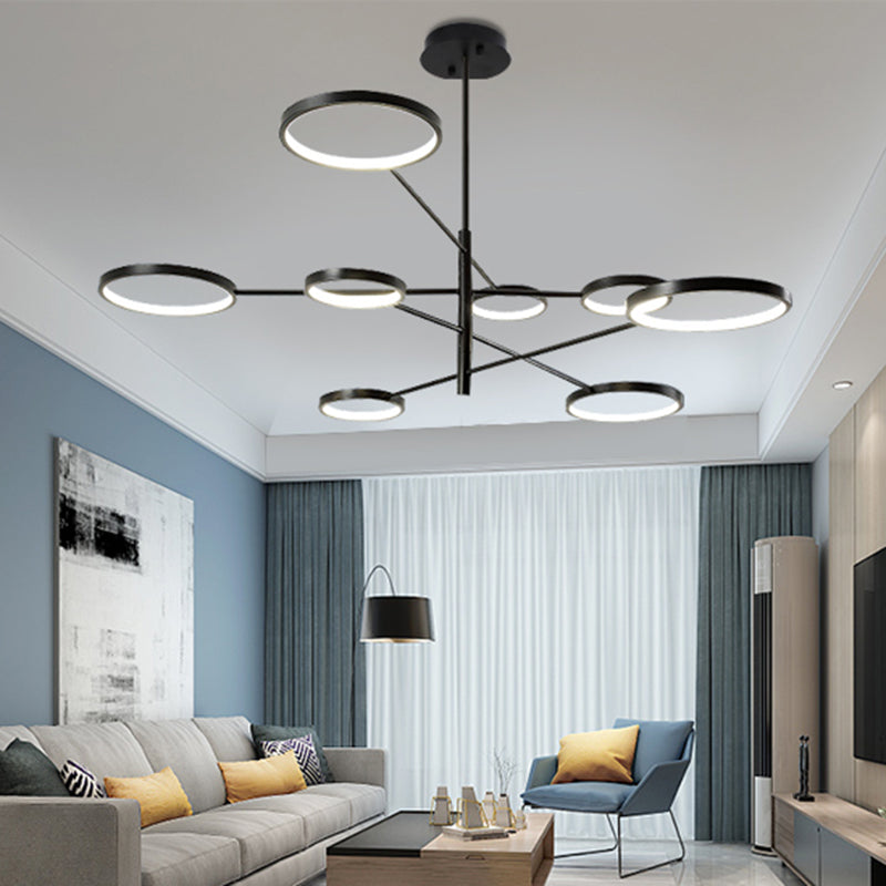 Moderne stijl cirkelvorm hanger kroonluchters metalen kroonluchter lichten in zwart