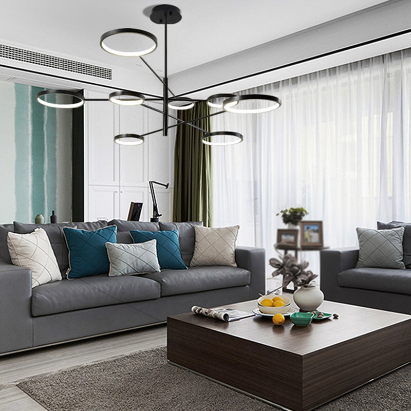 Moderne stijl cirkelvorm hanger kroonluchters metalen kroonluchter lichten in zwart