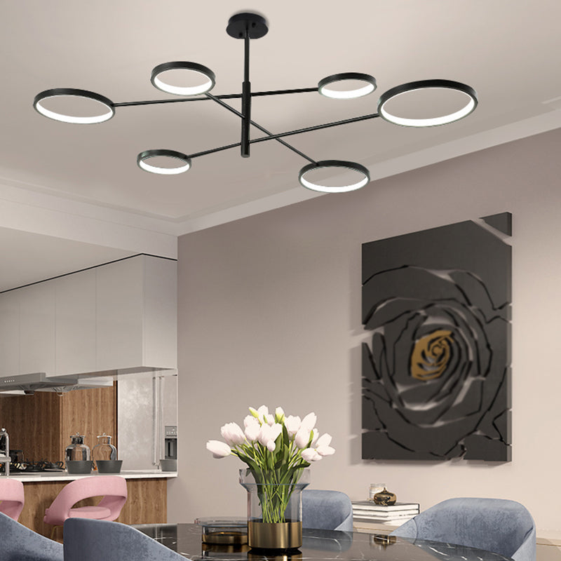 Moderne stijl cirkelvorm hanger kroonluchters metalen kroonluchter lichten in zwart