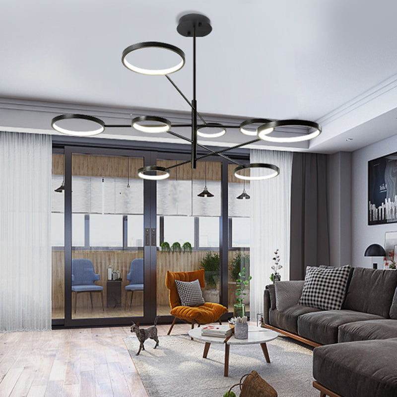 Moderne stijl cirkelvorm hanger kroonluchters metalen kroonluchter lichten in zwart