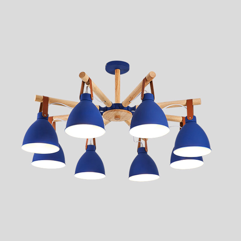 Multi Light Bowl Branch Hanging Lights Modern Style Metal Hanging Lighting with Wood