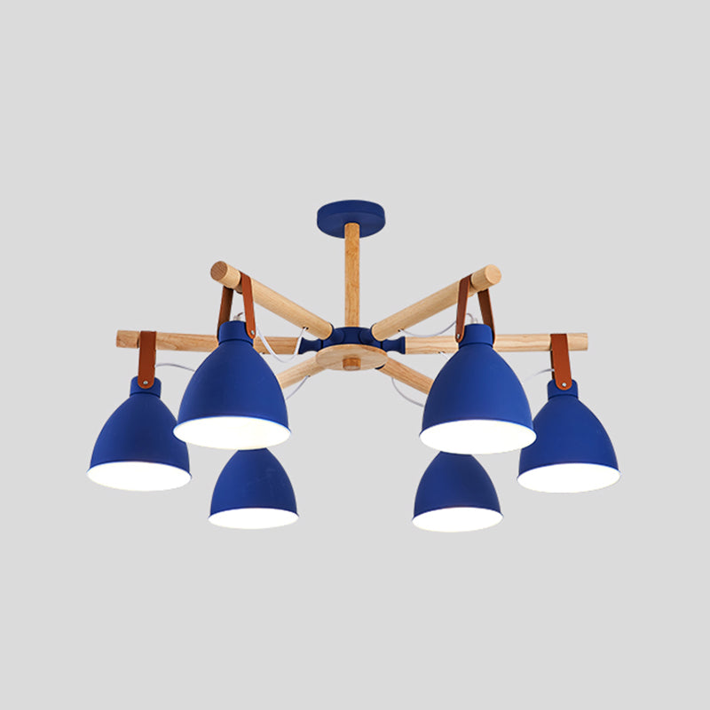 Multi Light Bowl Branch Hanging Lights Modern Style Metal Hanging Lighting with Wood