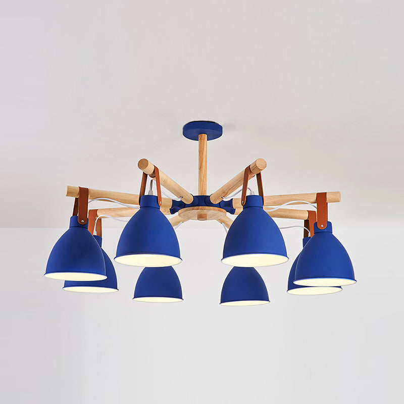 Multi Light Bowl Branch Hanging Lights Modern Style Metal Hanging Lighting with Wood