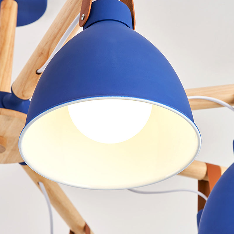 Multi Light Bowl Branch Hanging Lights Modern Style Metal Hanging Lighting with Wood