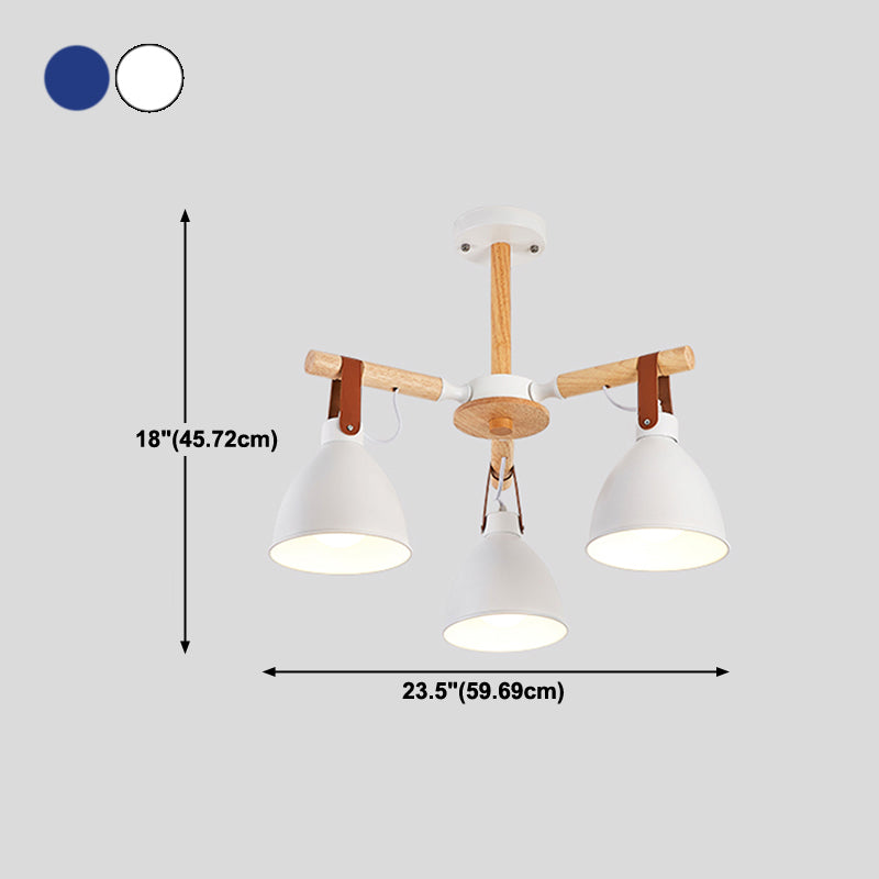 Multi Light Bowl Branch Hanging Lights Modern Style Metal Hanging Lighting with Wood
