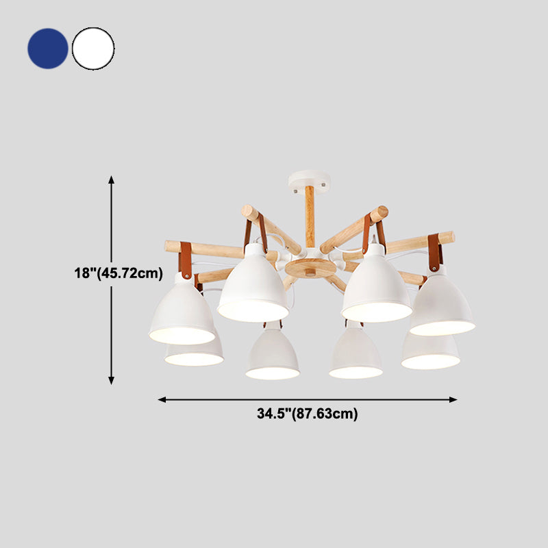 Multi Light Bowl Branch Hanging Lights Modern Style Metal Hanging Lighting with Wood