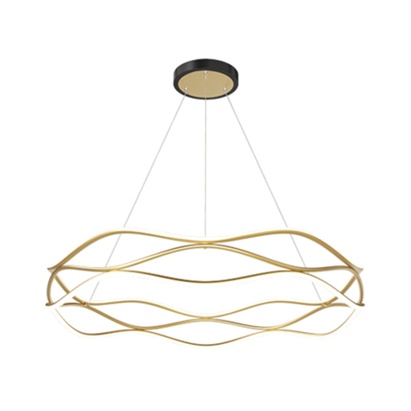 Spiral Shade Metal Chandelier Lights Modern 2- Light Chandelier Lighting Fixtures in Gold