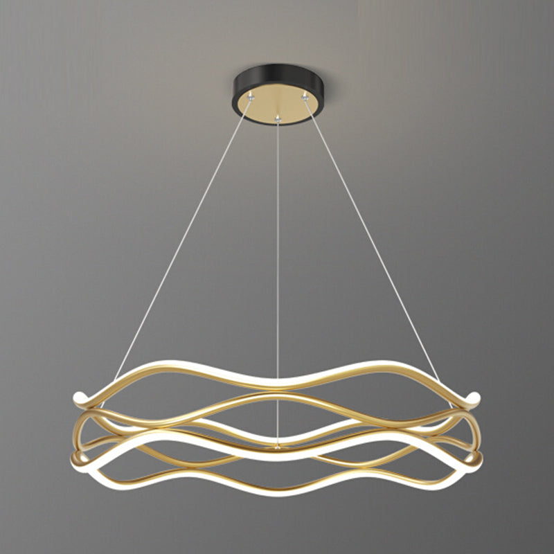 Spiral Shade Metal Chandelier Lights Modern 2- Light Chandelier Lighting Fixtures in Gold