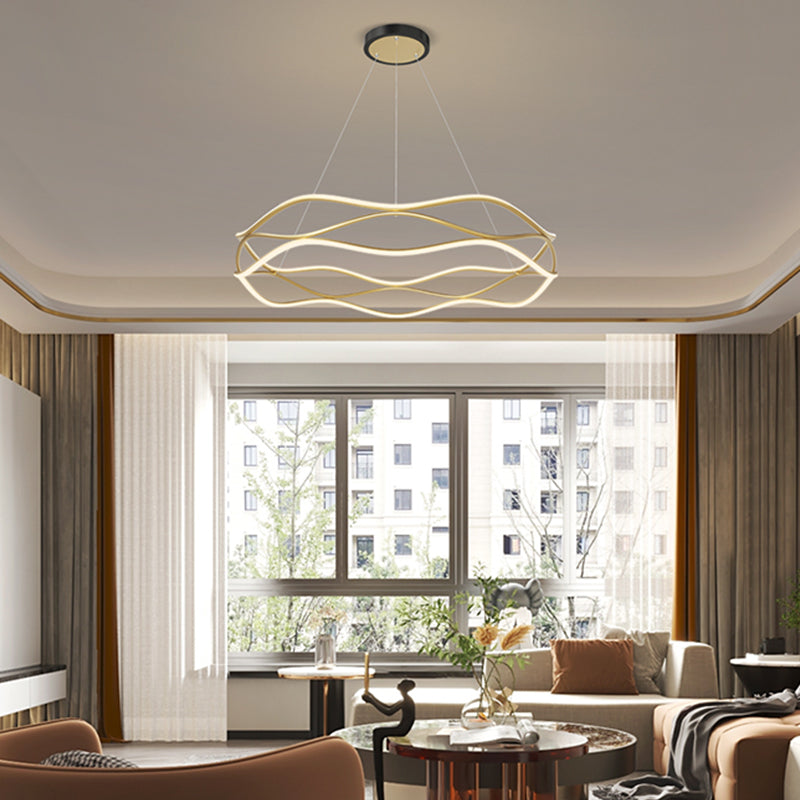 Spiral Shade Metal Chandelier Lights Modern 2- Light Chandelier Lighting Fixtures in Gold