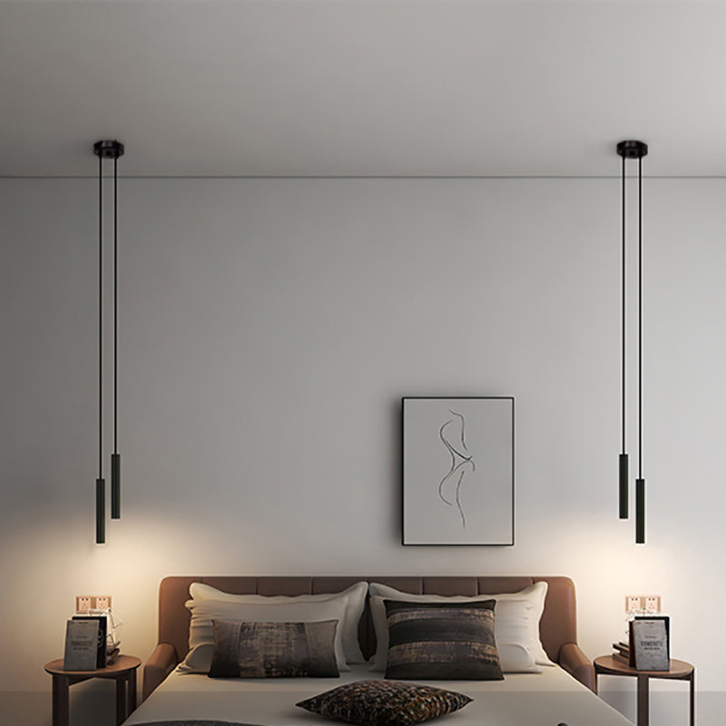 Cylinder Shape Metal Pendant Lights Contemporary Style Hanging Lamps in Black