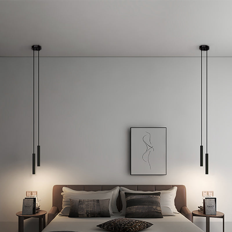Cylinder Shape Metal Pendant Lights Contemporary Style Hanging Lamps in Black