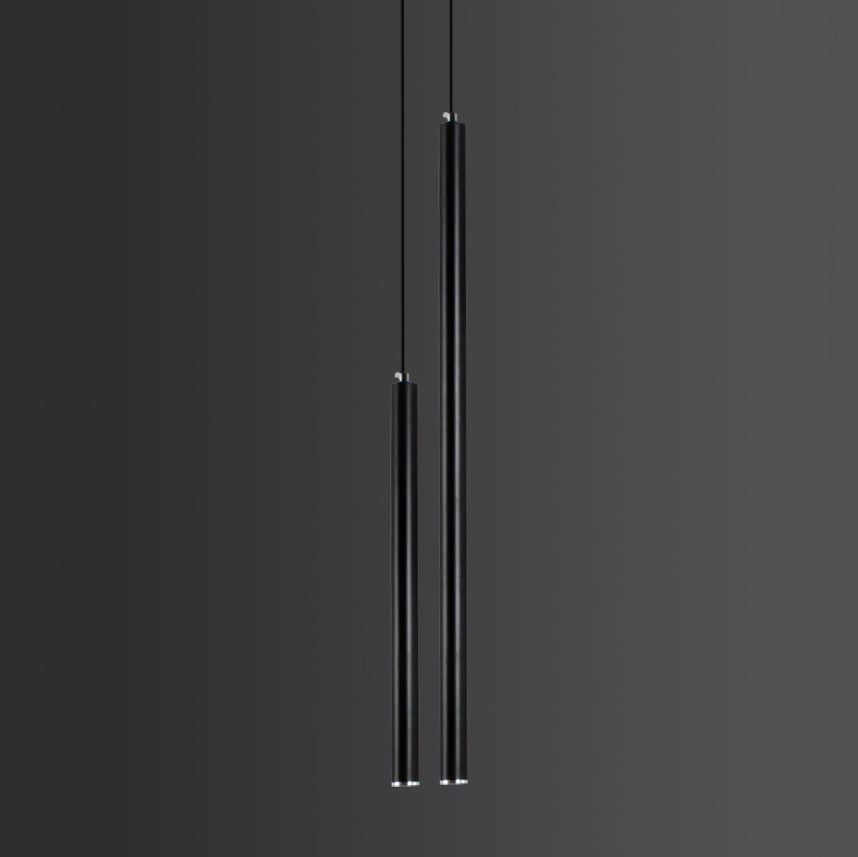 Cylinder Shape Metal Pendant Lights Contemporary Style Hanging Lamps in Black