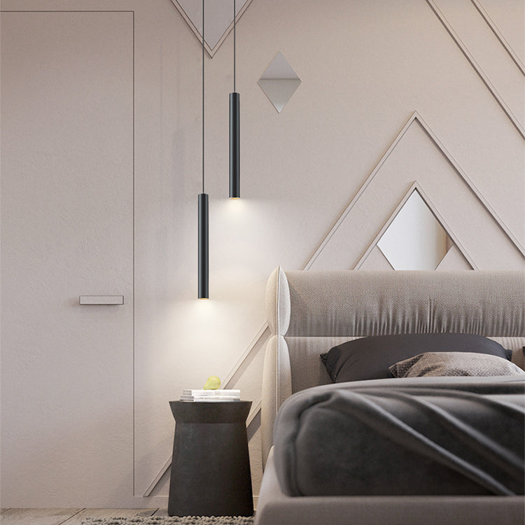 Cylinder Shape Metal Pendant Lights Contemporary Style Hanging Lamps in Black