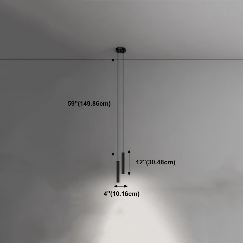 Cylinder Shape Metal Pendant Lights Contemporary Style Hanging Lamps in Black