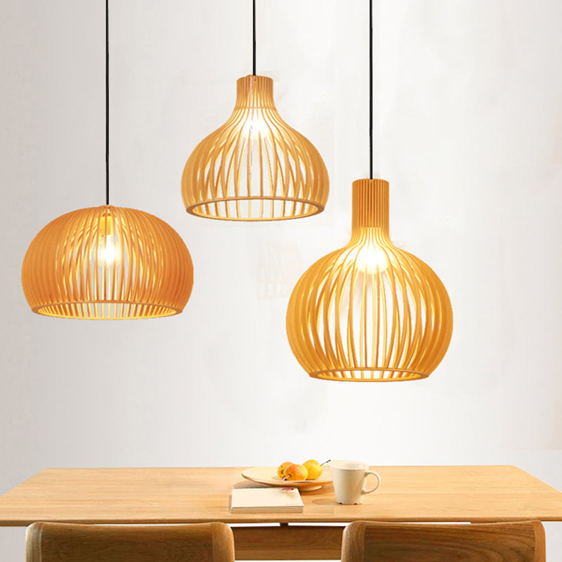 Geometric Shape Wood Hanging Light Modern 1 Light Hanging Light Mount Fixture in Brown