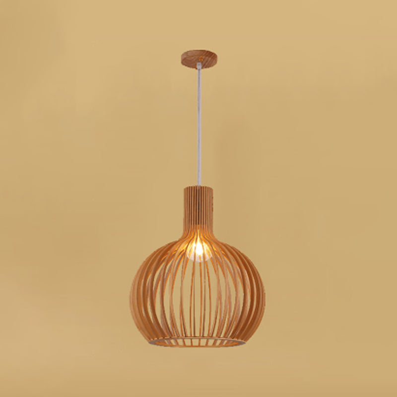 Geometric Shape Wood Hanging Light Modern 1 Light Hanging Light Mount Fixture in Brown