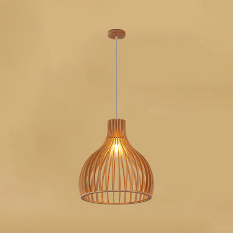 Geometric Shape Wood Hanging Light Modern 1 Light Hanging Light Mount Fixture in Brown