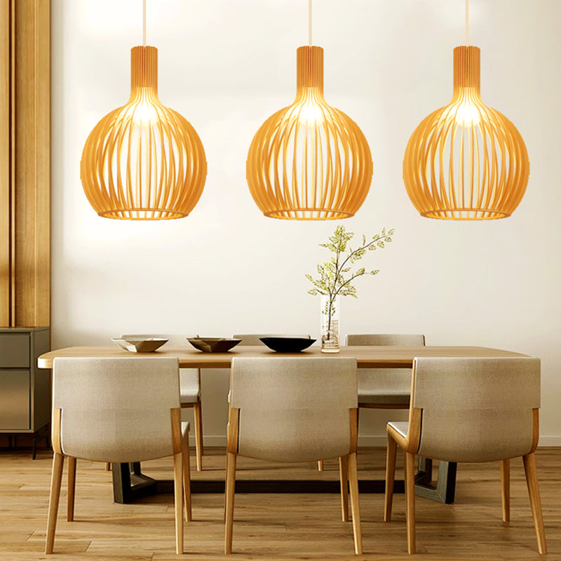 Geometric Shape Wood Hanging Light Modern 1 Light Hanging Light Mount Fixture in Brown