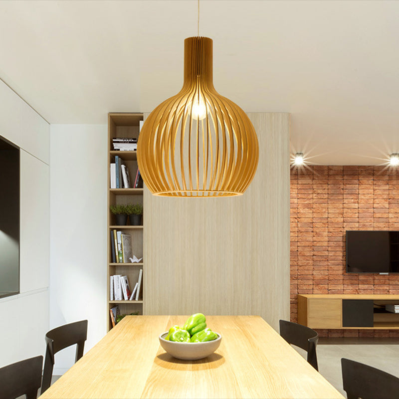 Geometric Shape Wood Hanging Light Modern 1 Light Hanging Light Mount Fixture in Brown