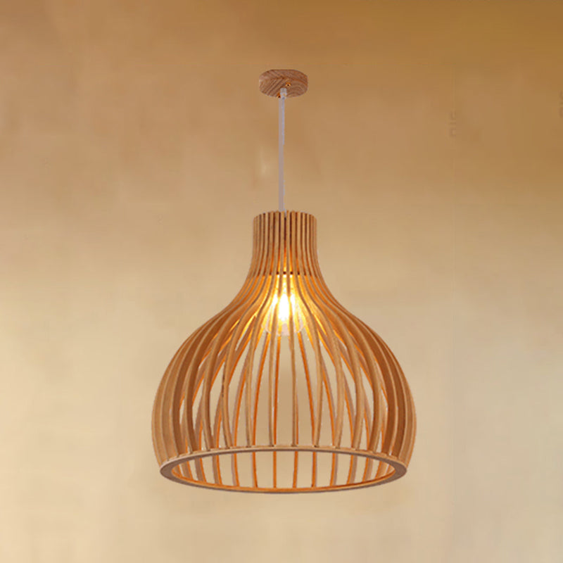 Geometric Shape Wood Hanging Light Modern 1 Light Hanging Light Mount Fixture in Brown