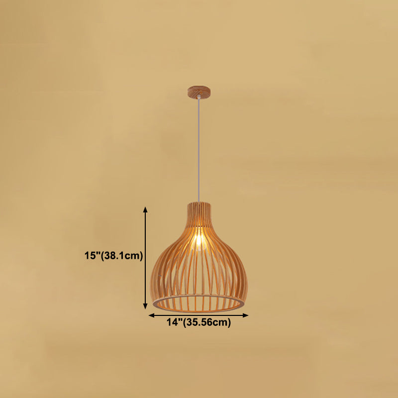 Geometric Shape Wood Hanging Light Modern 1 Light Hanging Light Mount Fixture in Brown